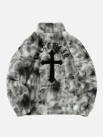 American Vintage Tie-dye Gradient Plush Embroidered Lambswool Jacket - 1558