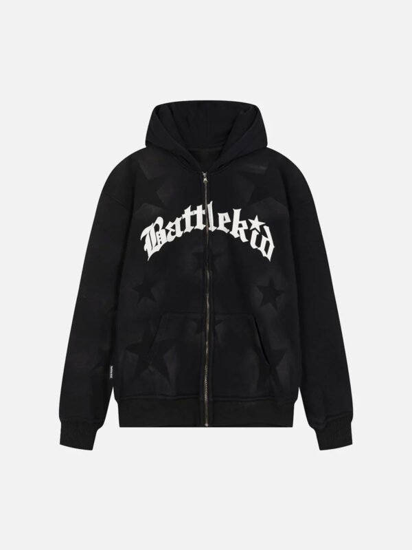 Star Letter Print Zipper Hoodie Jacket - 1540