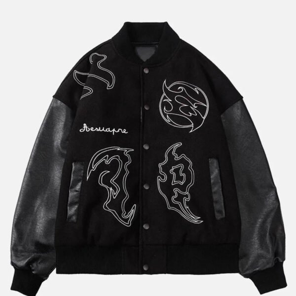 Symbol Embroidery PU Leather Racing Jacket -1133