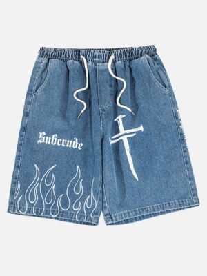 Flame Print Loose Shorts