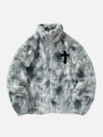 American Vintage Tie-dye Gradient Plush Embroidered Lambswool Jacket - 1558